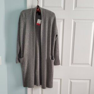 Tahari Sweater Jacket/Duster, Light Grey, 100% Cashmere, Size Medium